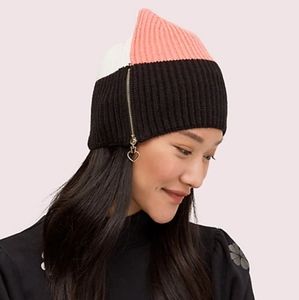 NEW Kate Spade Color Block Zip Beanie Hat
